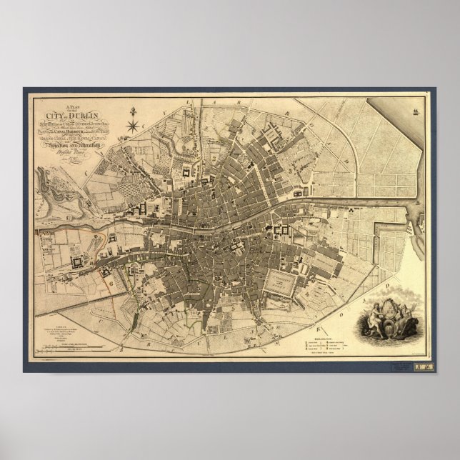 Poster Carte antique de Dublin Irlande, 1797 (Devant)