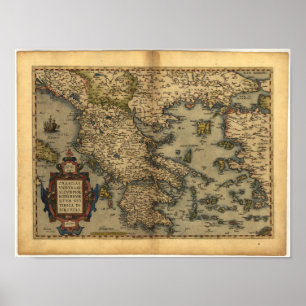 Poster Carte antique de Grèce ORTELIUS ATLAS 1570 A.D.
