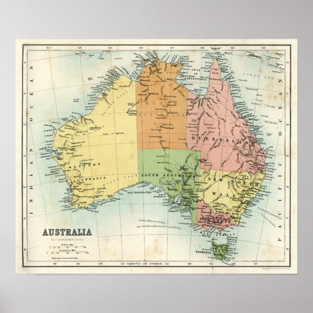 Poster Carte antique de l'Australie (Devant)