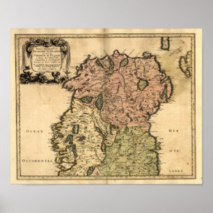 Poster Carte antique de l'Irlande du Nord à partir de 166