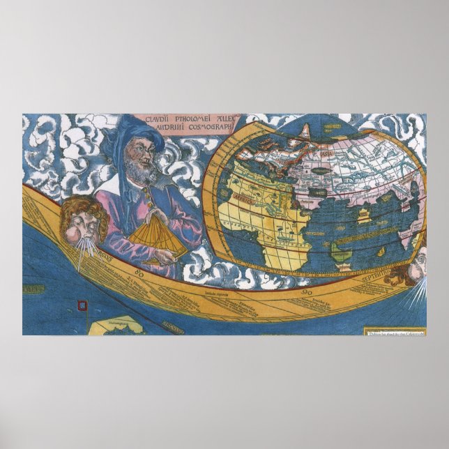 Poster Carte antique du monde avec Claude Ptolémée, 1507 (Devant)