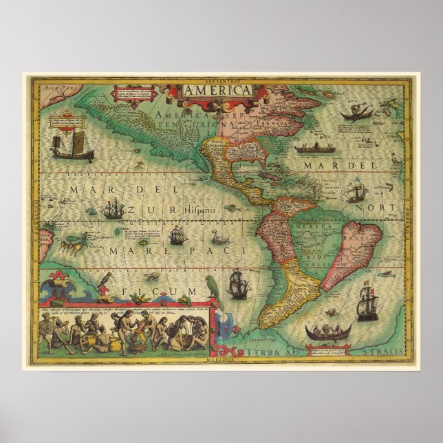 Poster Carte antique du monde des Amériques, 1606 (Devant)