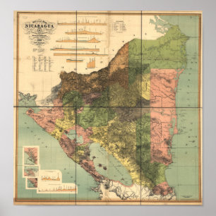 Poster Carte antique du Nicaragua 1898