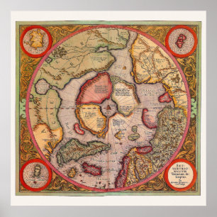 Poster Carte antique du pôle Nord par Mercator