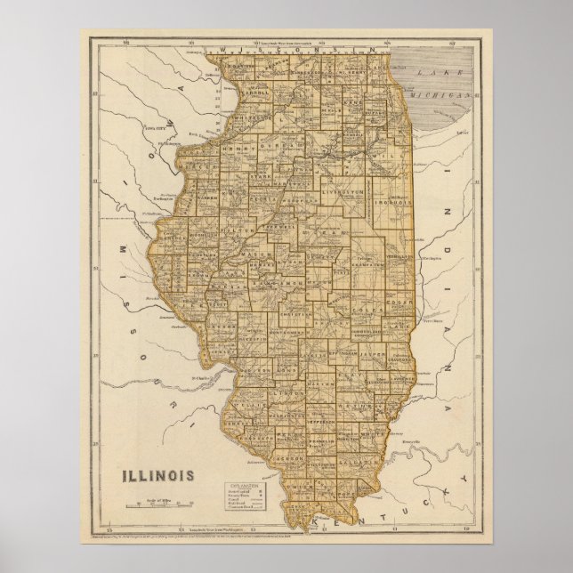 Poster Carte Atlas de l'Illinois (Devant)