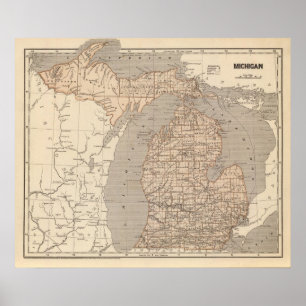 Poster Carte Atlas du Michigan
