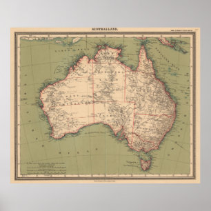 Poster Carte australienne vintage de topographie (1888)