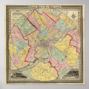 Poster Carte Autour De La Ville De Philadelphie