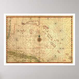 Poster Carte Bahamas & Cuba 1650
