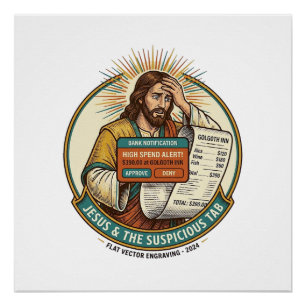 Poster Carte bancaire Jésus bloquée Onglet de bar suspect