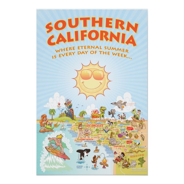 Poster Carte Cartographique de Californie du Sud (Devant)