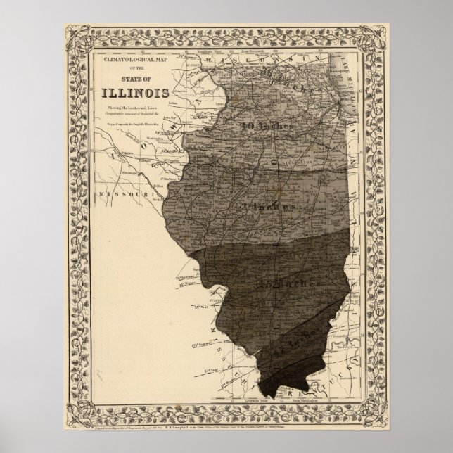 Poster Carte climatologique, Illinois (Devant)