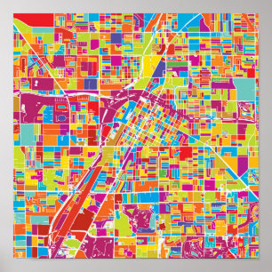 Poster Carte colorée Las Vegas, Nevada