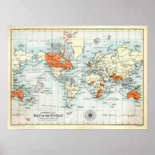 Poster Carte commerciale antique du monde