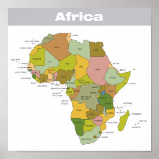 Poster Carte complète des couleurs de l'Afrique