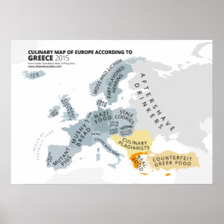 Poster Carte culinaire de l'Europe selon la Grèce