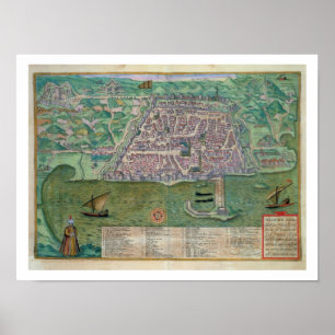 Poster Carte d'Alger, de Civitates Orbis Terrarum par