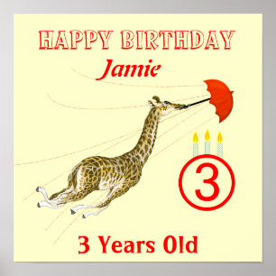 Poster Carte d'anniversaire de la Giraffe Whimsical