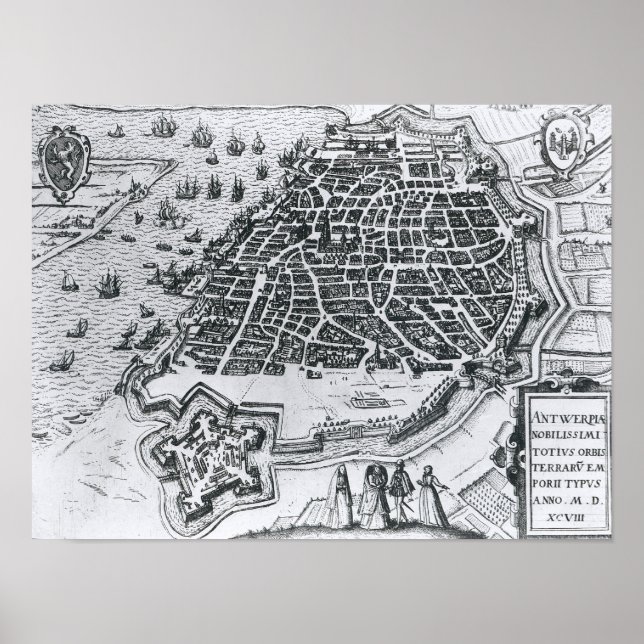 Poster Carte d'Anvers, 1598 (Devant)