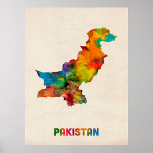 Poster Carte d'aquarelle du Pakistan