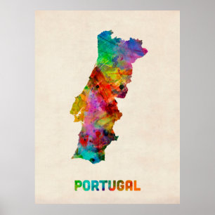Poster Carte d'aquarelle du Portugal