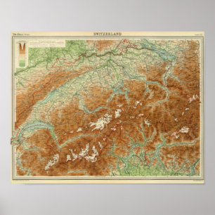 Poster Carte d'atlas de la Suisse