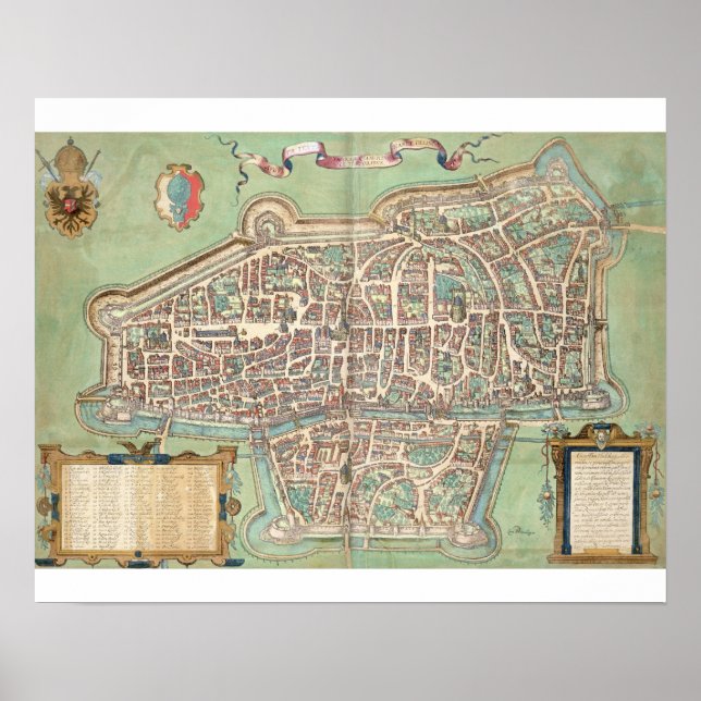 Poster Carte d'Augsbourg, de 'Civitates Orbis Terrarum' b (Devant)