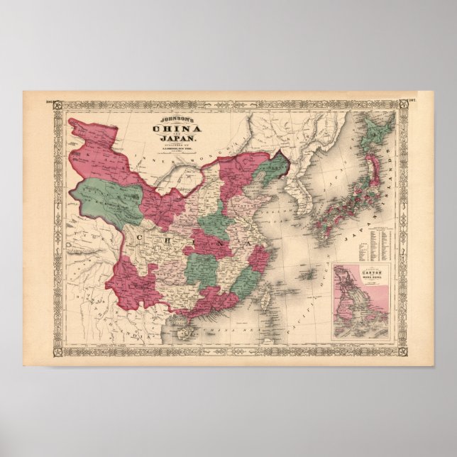 Poster Carte de 1868 - Chine de Johnson et Japon (Devant)