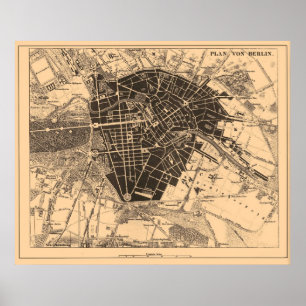 Poster Carte de Berlin, Allemagne, circa 1890 - 1907