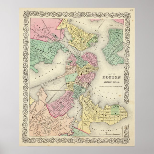 Poster Carte De Boston Et Des Villes Voisines (Devant)