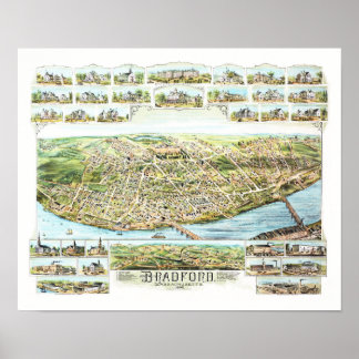 Poster Carte de Bradford Massachusetts en 1892