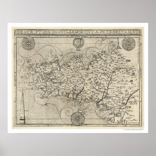 Poster Carte de Bretagne et de France par Tavernier 1594