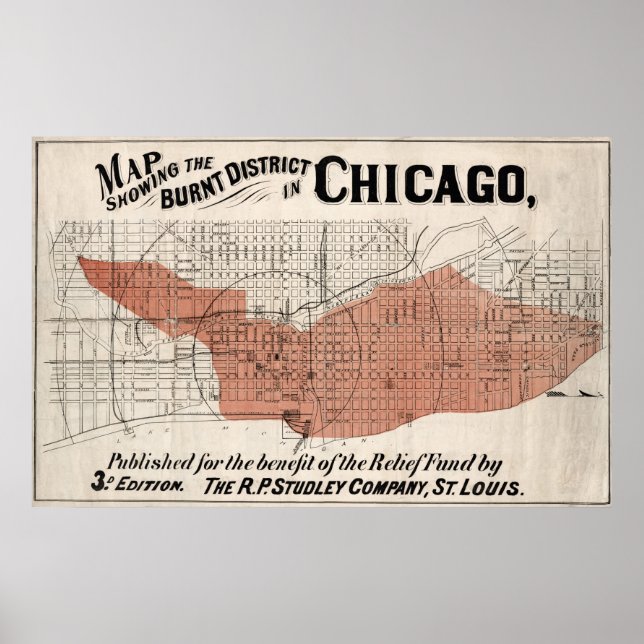 Poster Carte de Chicago à partir de 1871 après incendie R (Devant)