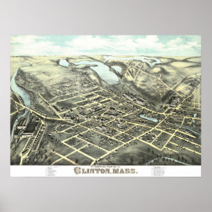 Poster Carte de Clinton, Massachusetts de 1876