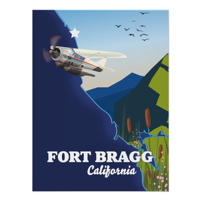 Poster Carte de Fort Bragg Californie (Devant)