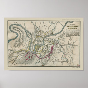 Poster Carte de guerre civile de Chattanooga et de