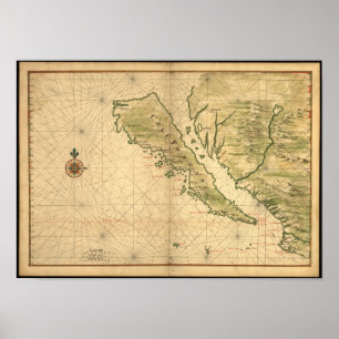 Poster Carte de la Californie des années 1650 vintage - p
