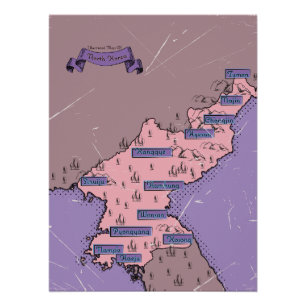Poster Carte de la Corée du Nord