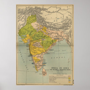 Poster Carte de la guerre de l'Inde vintage Maratha et My