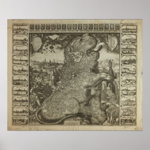 Poster Carte de la Hollande 1609 - Claes Jansz Visscher
