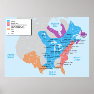 Poster Carte de la Nouvelle-France en 1750