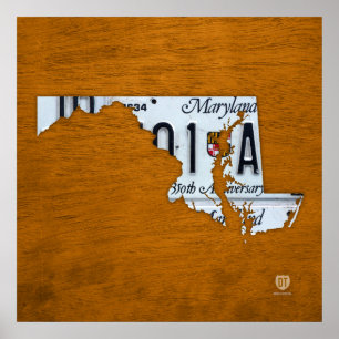 Poster Carte de la plaque de licence de l'État du Marylan