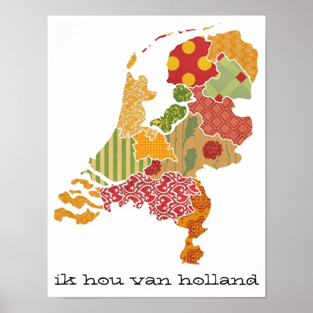 Poster Carte de la province de Hollande Style Patchwork b (Devant)