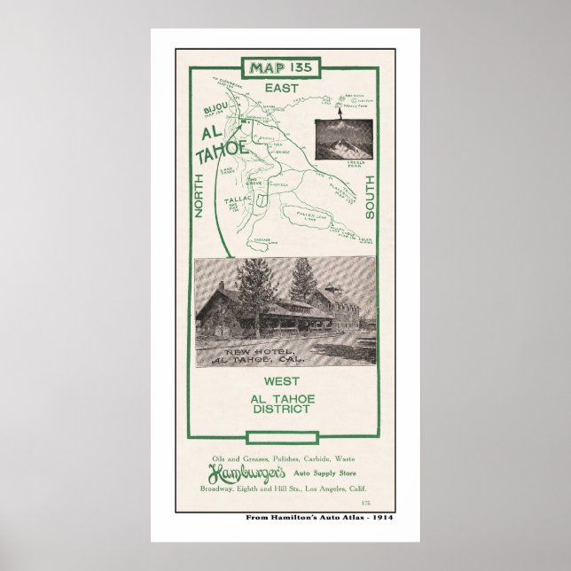 Poster Carte de la région de Tahoe 1914 (Devant)