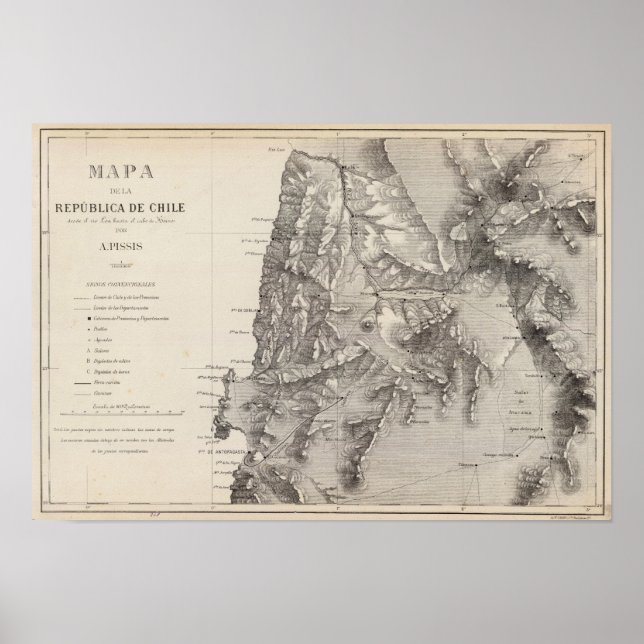 Poster Carte de la République du Chili 1 (Devant)