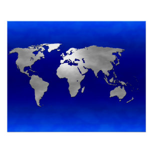 Poster Carte de la Terre métallique