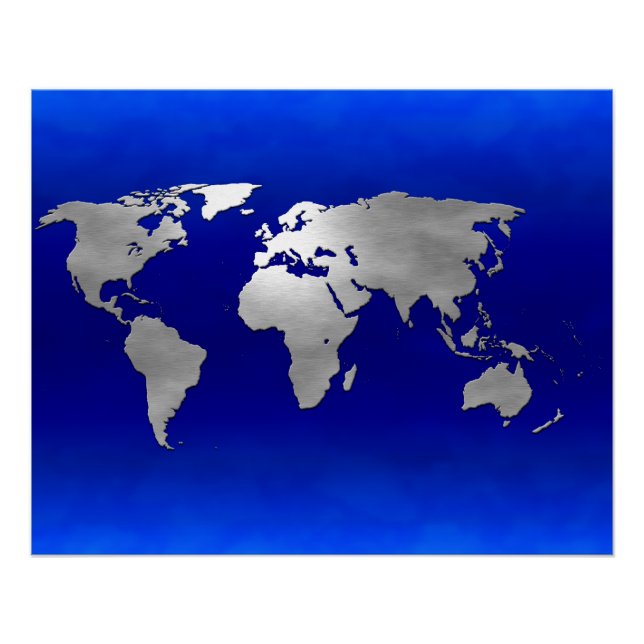 Poster Carte de la Terre métallique (Devant)