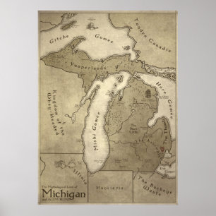 Poster Carte de la terre mythologique du Michigan