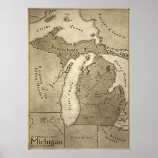Poster Carte de la terre mythologique du Michigan