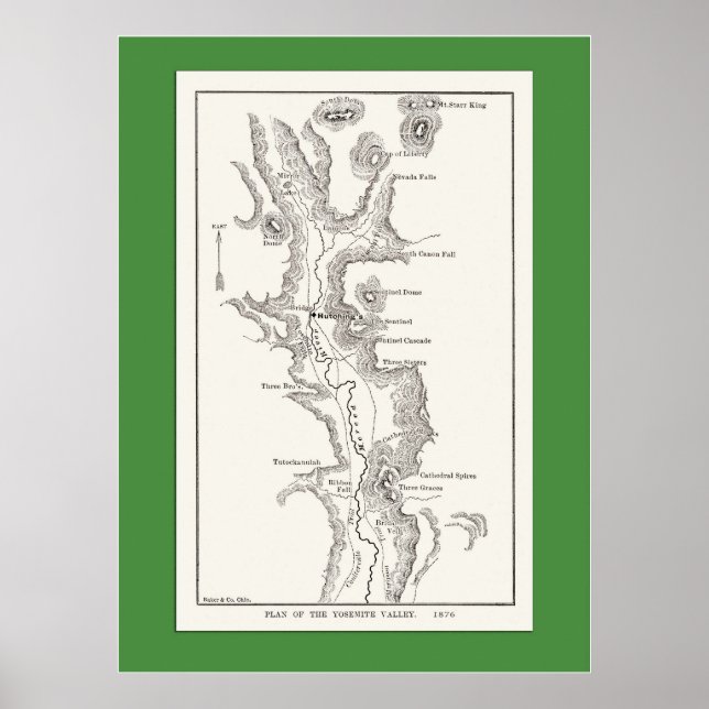 Poster Carte de la vallée de Yosemite de 1876 (Devant)